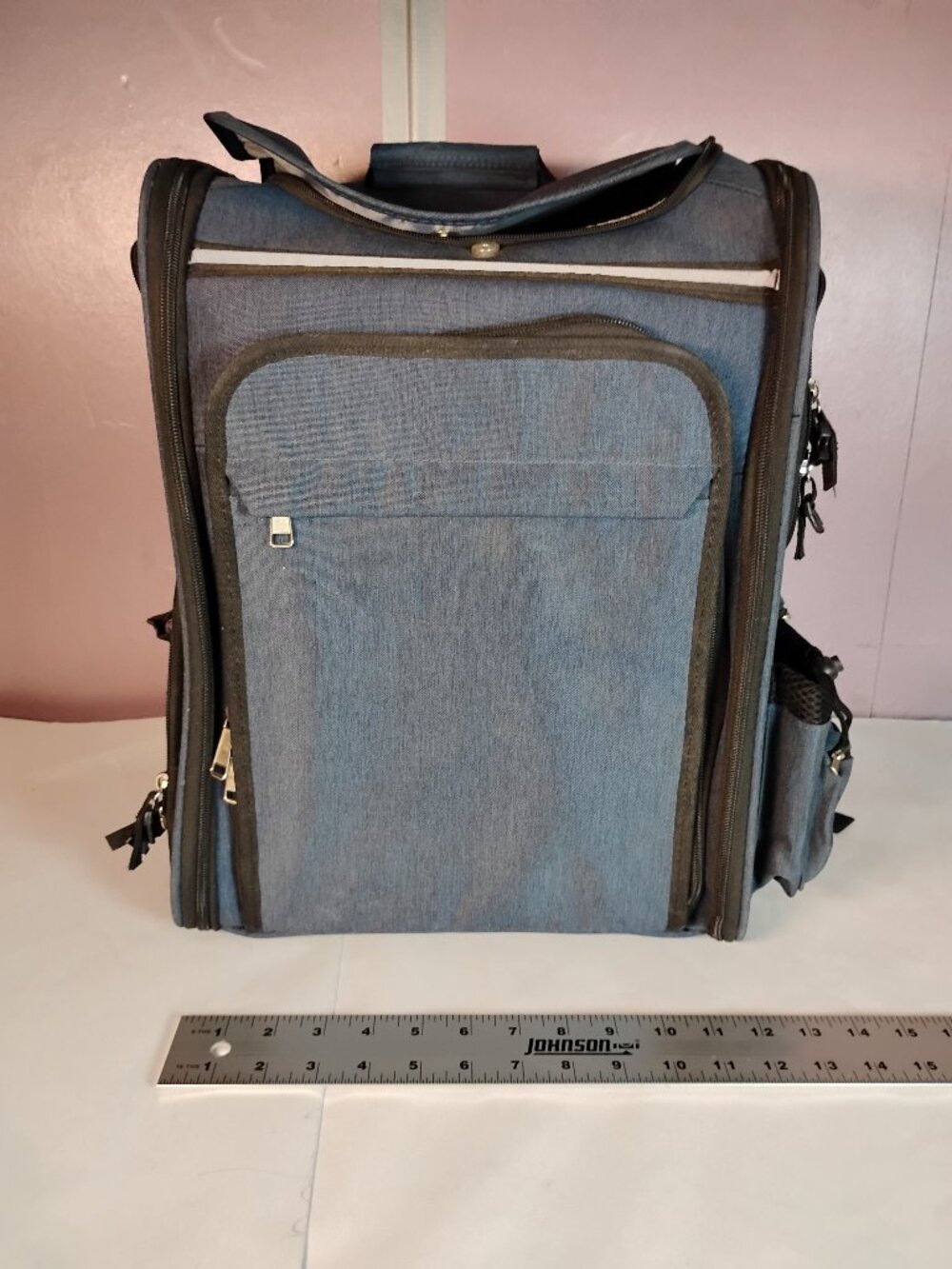 Expandable Pet Carrier Backpack Blue Soft Sided Cat Dog Travel Carrier w Mesh